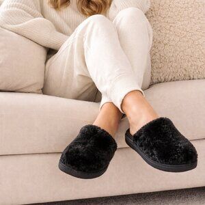 Sale Yug Black Plush Fur Slippers Cozy Soft Indoor House Shoes  7